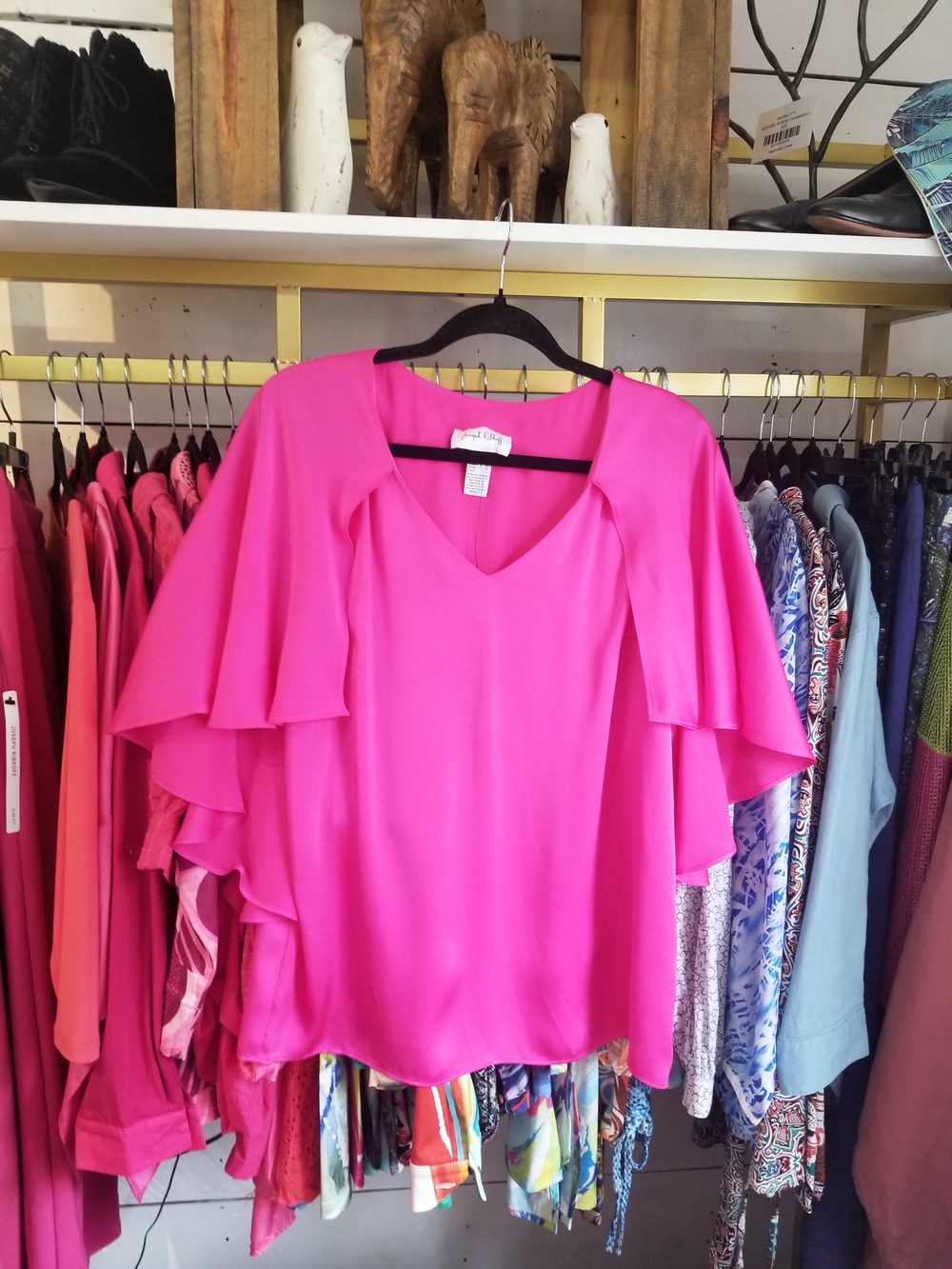 Joseph Ribkoff Bright Pink Layered Ruffle Sleeve Blouse